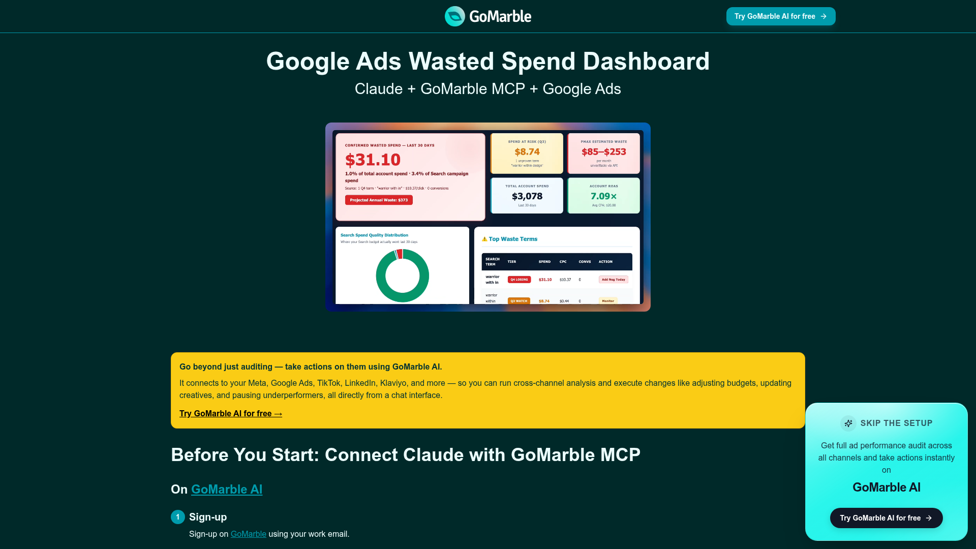 Google Ads Wasted Spend Dashboard preview